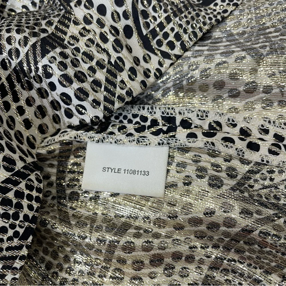 Tory Burch Elson Black Metallic Leaf Print Sleeveless Silk Blouse Size 2